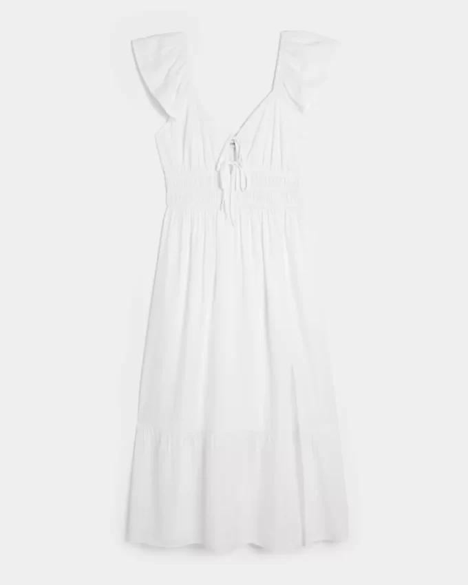 Flutter Sleeve Double-Tie Midi Dress