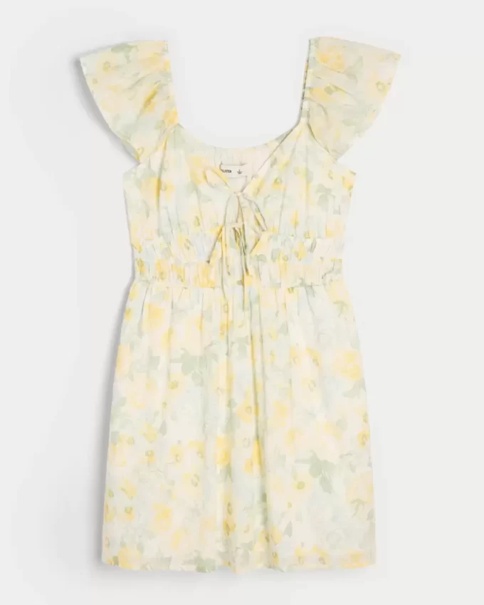 Flutter Sleeve Double-Tie Skort Dress