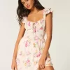 Flutter Sleeve V-Waist Mini Dress