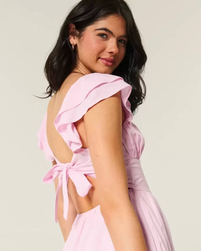 Flutter Sleeve V-Waist Mini Dress