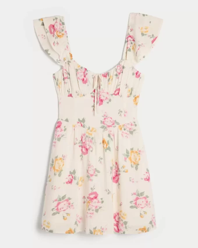 Flutter Sleeve V-Waist Mini Dress