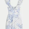 Flutter Sleeve V-Waist Mini Dress