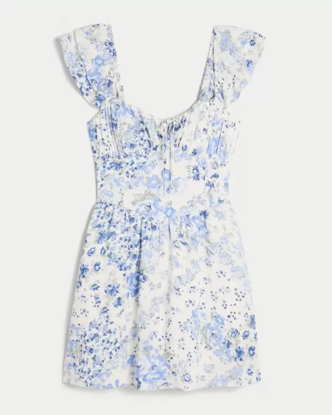 Flutter Sleeve V-Waist Mini Dress