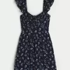 Flutter Sleeve V-Waist Mini Dress