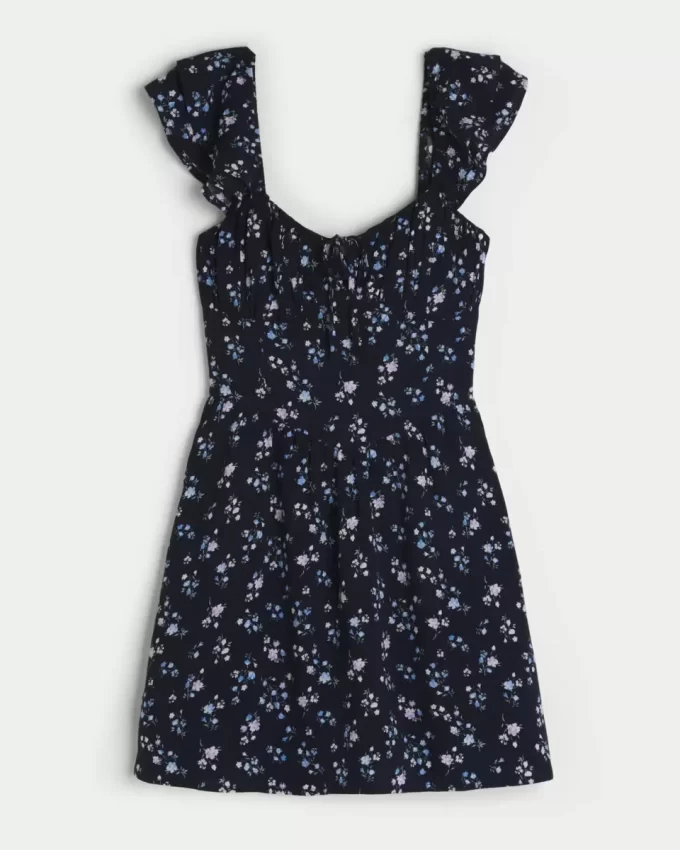 Flutter Sleeve V-Waist Mini Dress