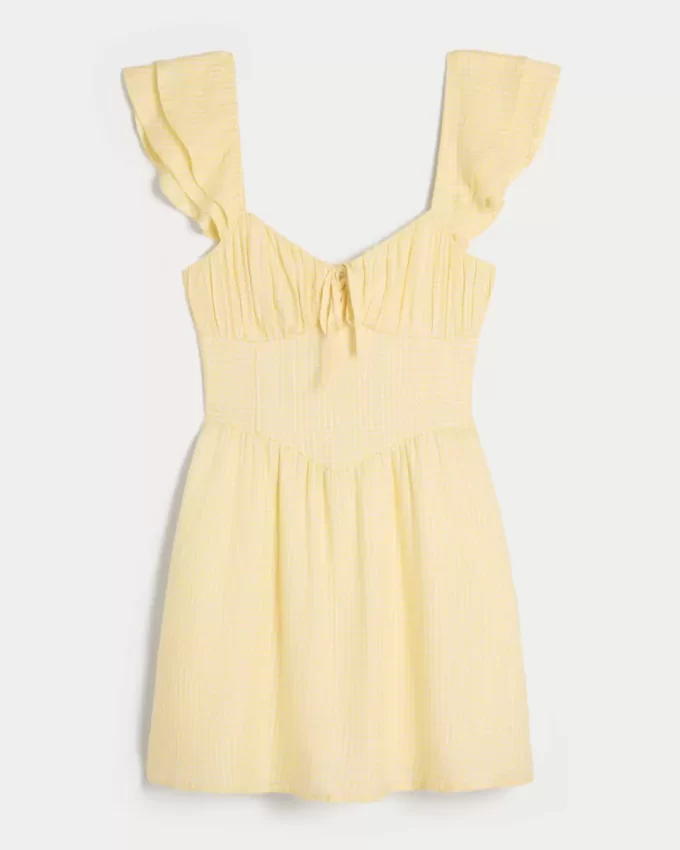 Flutter Sleeve V-Waist Mini Dress