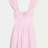 Flutter Sleeve V-Waist Mini Dress