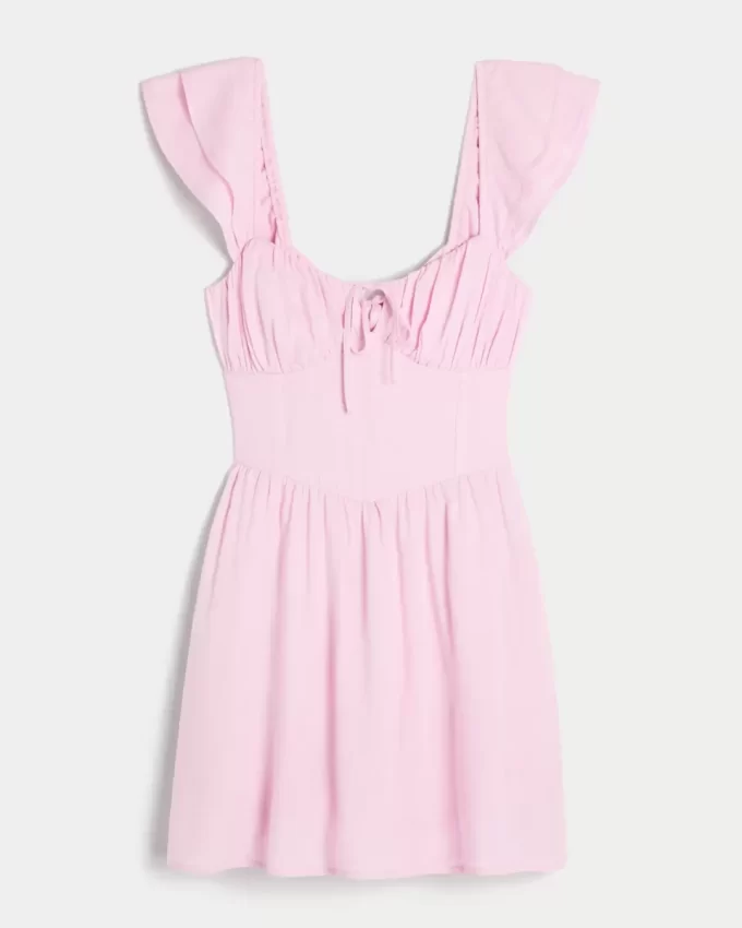 Flutter Sleeve V-Waist Mini Dress