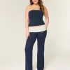 Foldover Waist Knit Flare Pants