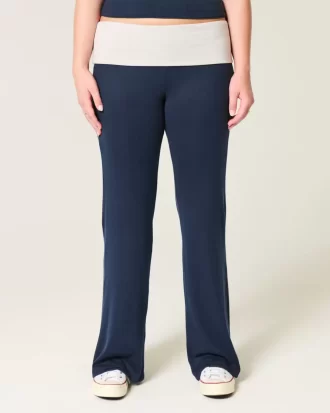 Foldover Waist Knit Flare Pants
