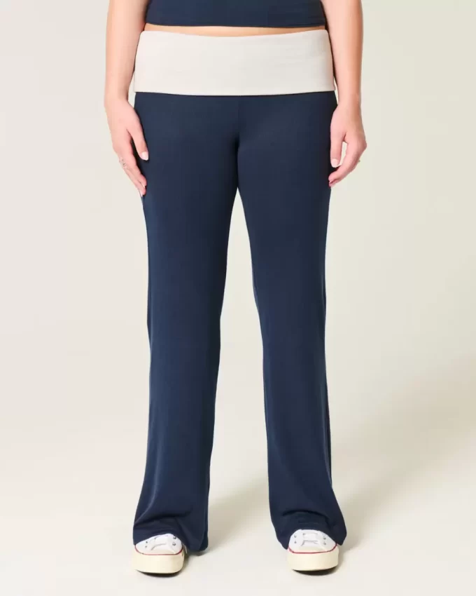 Foldover Waist Knit Flare Pants