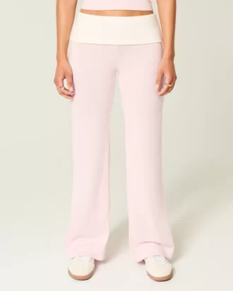 Foldover Waist Knit Flare Pants
