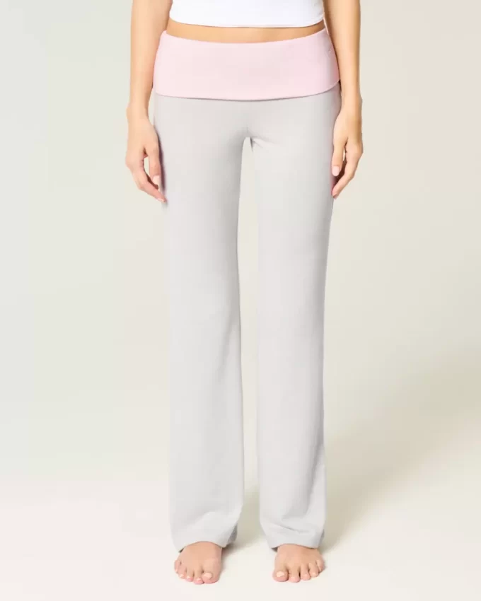 Foldover Waist Knit Flare Pants