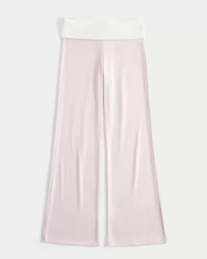 Foldover Waist Knit Flare Pants