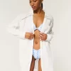 Gauze Button-Through Mini Shirt Dress