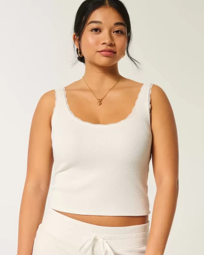 Gilly Hicks Cozy Waffle Lace Trim Tank Gilly Hicks Cozy Waffle Lace Trim Tank