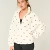 Gilly Hicks Sherpa Embroidered Zip-Up Top