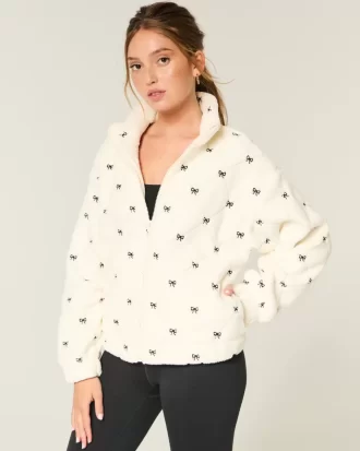 Gilly Hicks Sherpa Embroidered Zip-Up Top