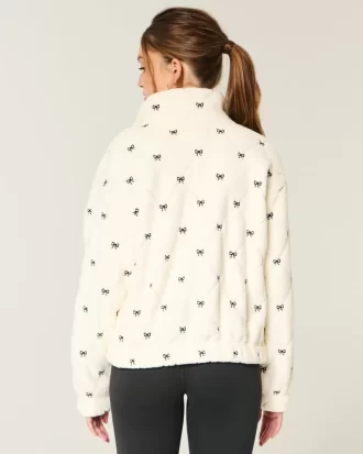 Gilly Hicks Sherpa Embroidered Zip-Up Top