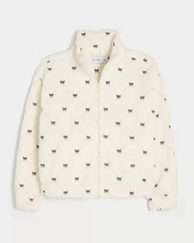 Gilly Hicks Sherpa Embroidered Zip-Up Top