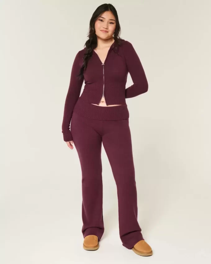 Gilly Hicks Sweater-Knit Foldover Waist Boot Pants