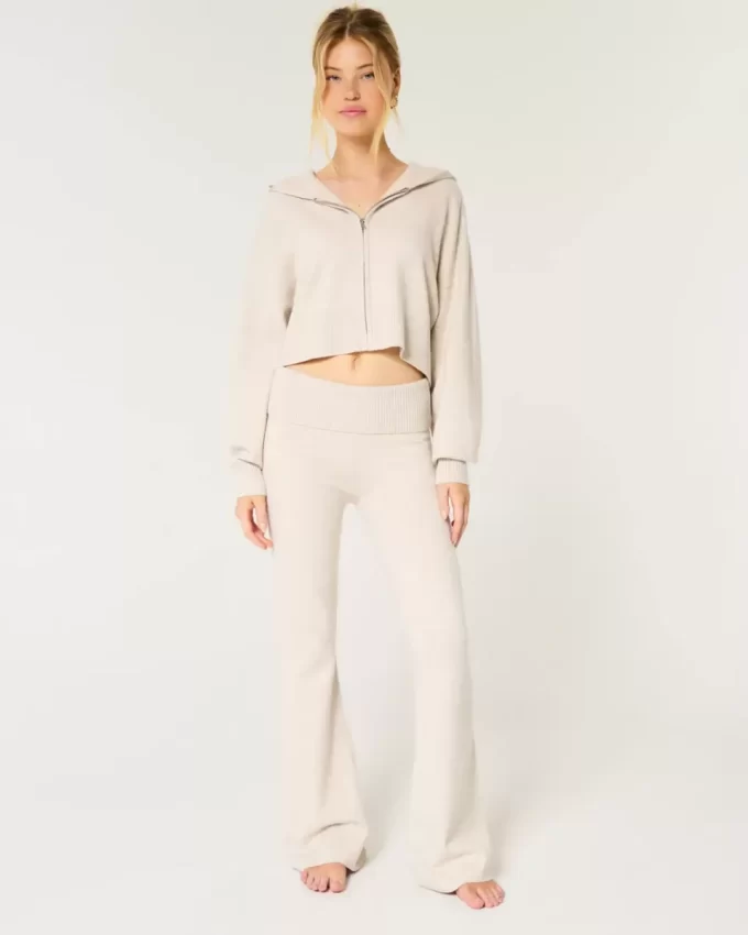 Gilly Hicks Sweater-Knit Foldover Waist Flare Pants