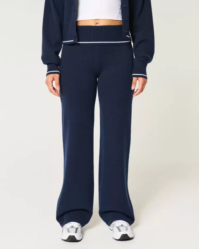 Gilly Hicks Sweater-Knit Foldover Waist Straight Pants
