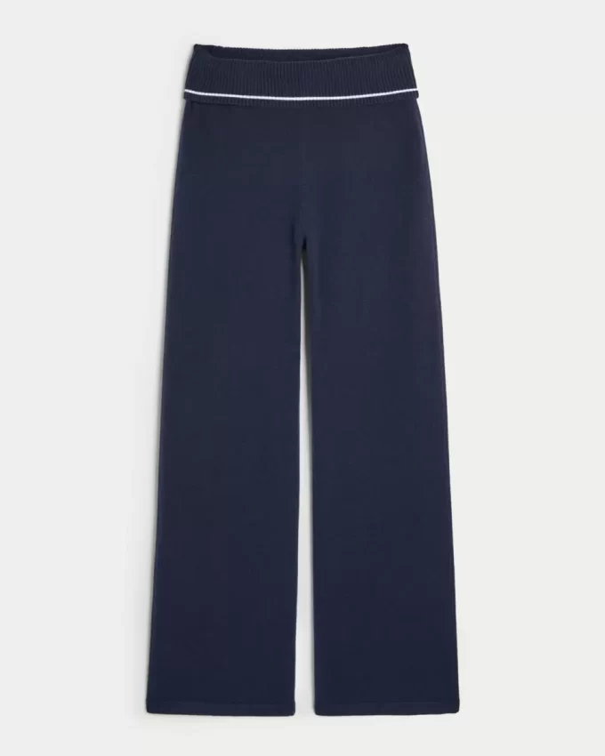 Gilly Hicks Sweater-Knit Foldover Waist Straight Pants