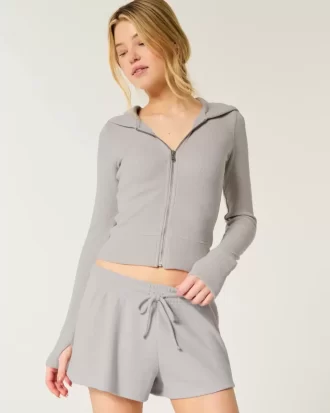 Gilly Hicks Waffle Zip-Up Hoodie