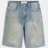 Greased Medium Wash Super Baggy Denim Shorts