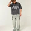 Heavyweight Baggy Crop Detroit Graphic Football T-Shirt