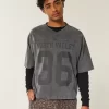 Heavyweight Baggy Crop Varsity Graphic Football Tee