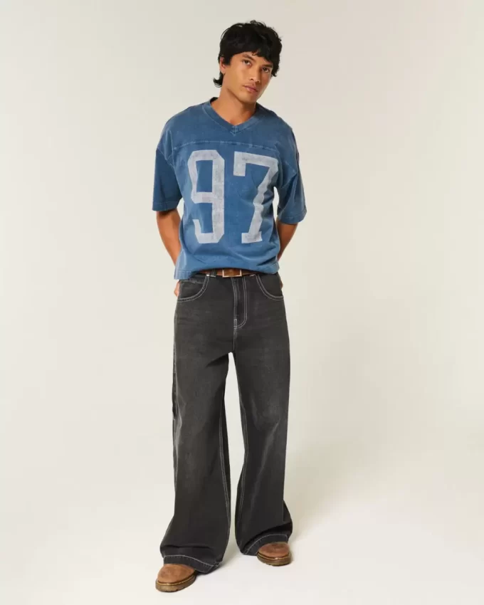 Heavyweight Baggy Crop Varsity Graphic Football Tee