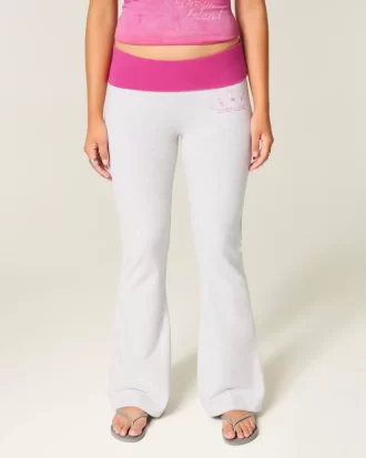 Hibiscus Graphic Foldover Waist Flare Pants