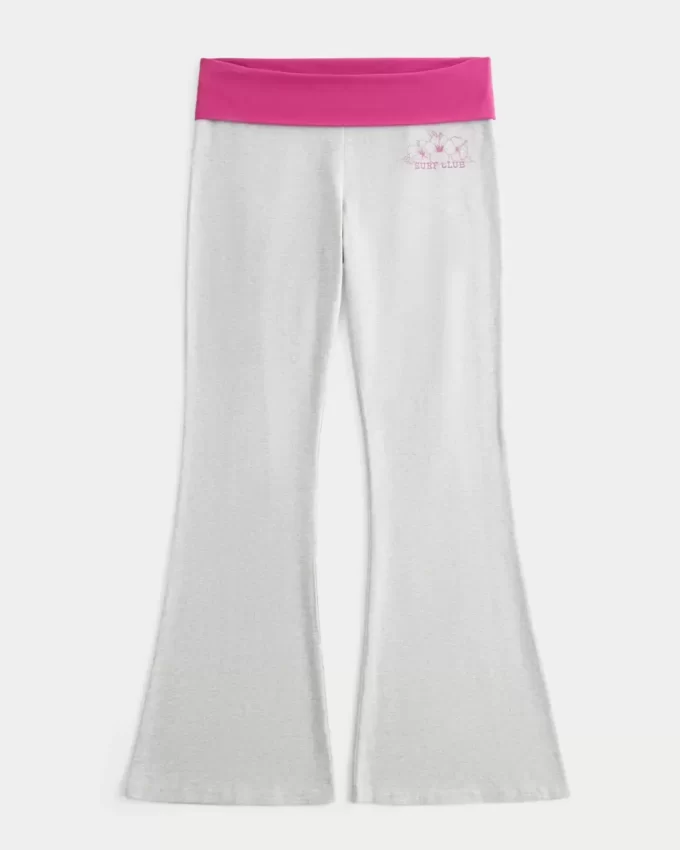 Hibiscus Graphic Foldover Waist Flare Pants