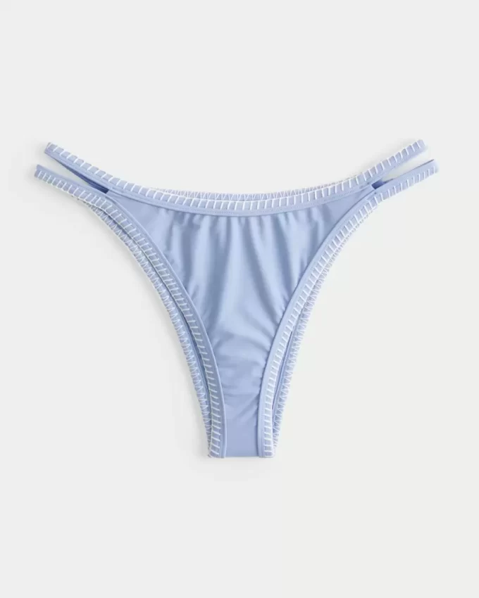 High-Leg Embroidered Stitch Strappy Cheekiest Bikini Bottom