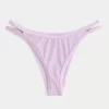 High-Leg Embroidered Stitch Strappy Cheekiest Bikini Bottom