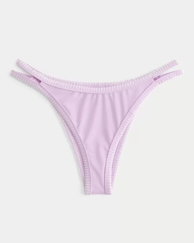 High-Leg Embroidered Stitch Strappy Cheekiest Bikini Bottom