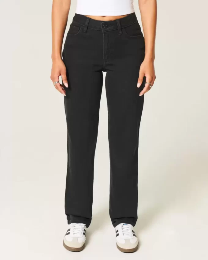 High-Rise Black Straight Jeans