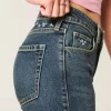 High-Rise Dark Wash Embroidered Florals Flare Jeans