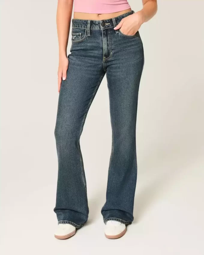 High-Rise Dark Wash Embroidered Florals Flare Jeans
