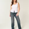 High-Rise Dark Wash Straight Jeans