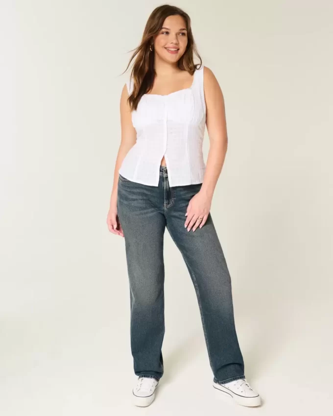 High-Rise Dark Wash Straight Jeans