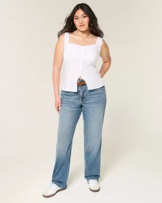 High-Rise Dark Wash Straight Jeans
