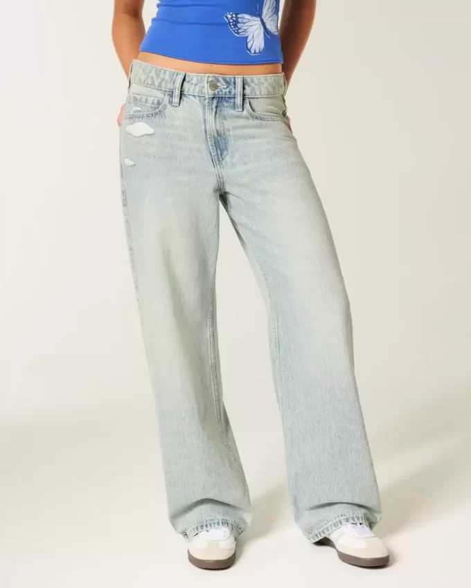 High-Rise Distressed Light Wash Baggy Jeans