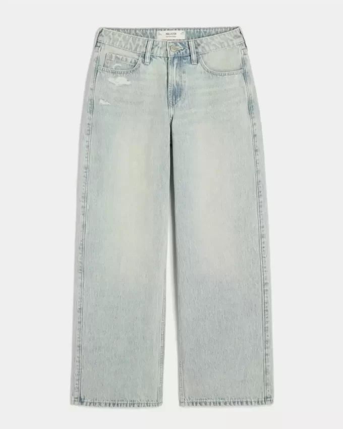 High-Rise Distressed Light Wash Baggy Jeans