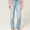 High-Rise Distressed Light Wash Straight Jeans