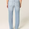 High-Rise Distressed Light Wash Straight Jeans