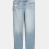 High-Rise Distressed Light Wash Straight Jeans