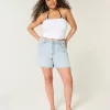 High-Rise Light Wash Baggy Denim Shorts 5″